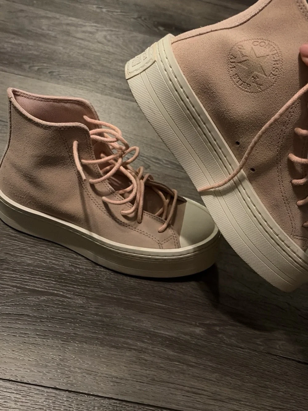 Converse Women's Pink Suede Platform High-Top Sneaker - Picture 3 of 4
